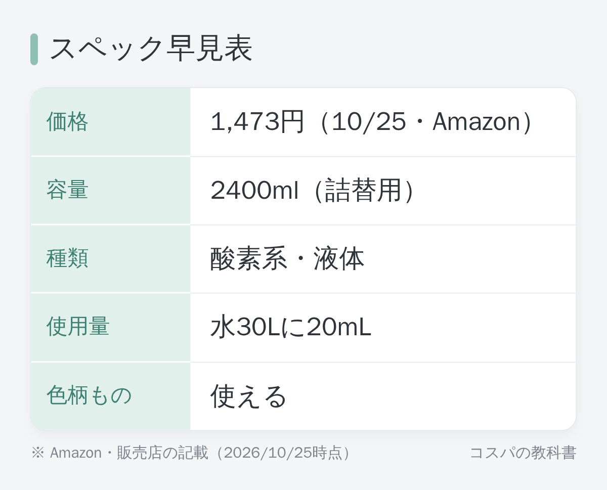 ワイドハイター EXパワー 詰替2400mlのスペック早見表